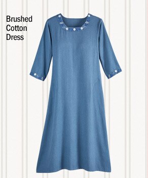 Brushed Cotton Dress With Floral Embroidery