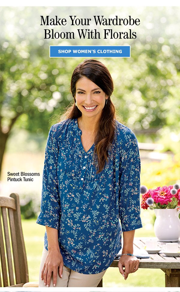 Make Your Wardrobe Bloom With Florals. Shop Women's Clothing. Sweet Blossoms Pintuck Tunic